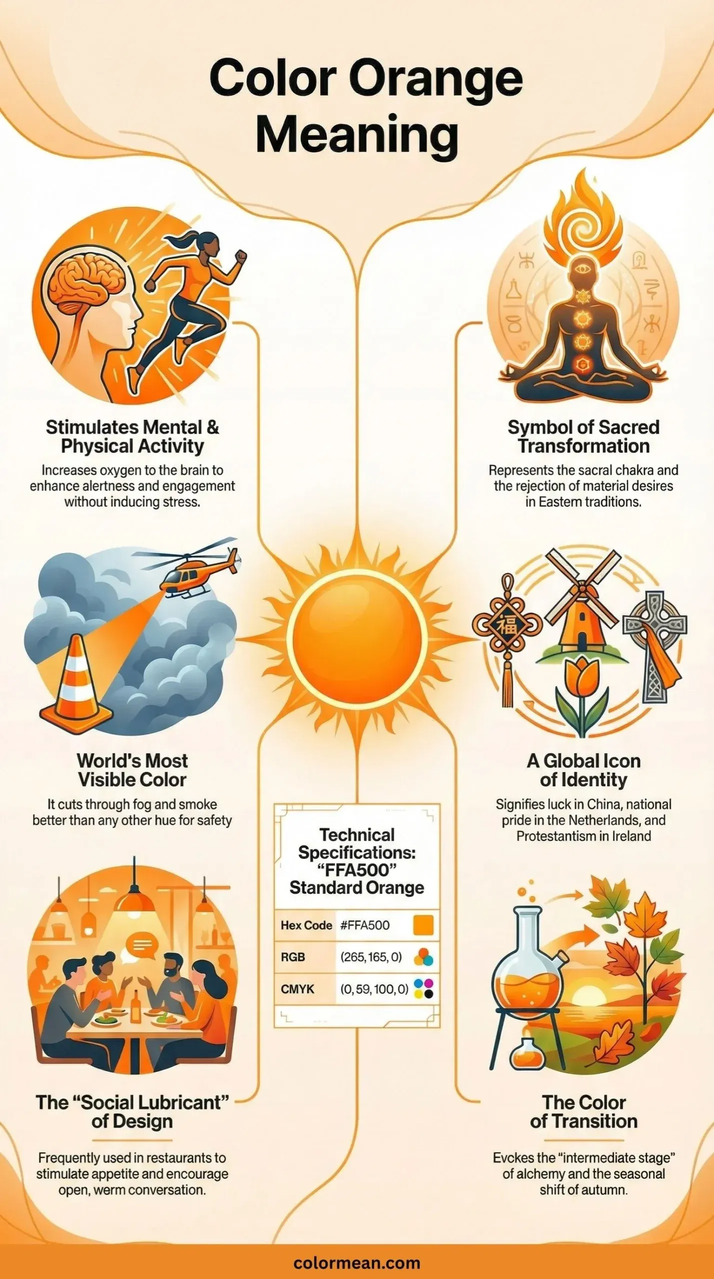 infographic showing color orange meaning